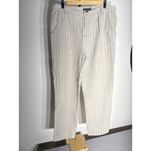Peruvian Connection 100% Linen Pants Front Clasp & Zip Tan/Gray  Womens Size 10